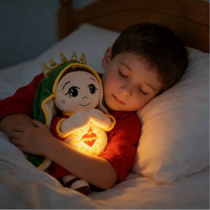 Peluche de la Virgen de Guadalupe María que respira.